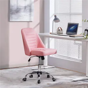 Yaheetech Armless Adjustable Desk Chair with Rolling Wheels - Pink / Faux Leather