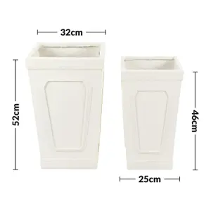 Set of 2 Large Handmade Square Tall Plant Pots - Modern MgO Planters with Drainage Hole for Indoor Outdoor Garden Decoration