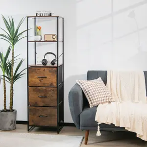 Costway Industrial Bookshelf 3-Drawer Dresser Narrow Storage Rack w/ Steel Frame