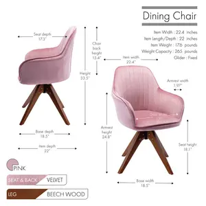 Upholstered Swivel Dining Chair Pink Velvet