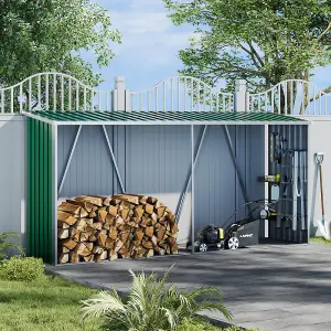 11x3ft Green Outdoor Garden Firewood Shed Storage Metal Log Store