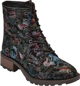 Cotton Traders Women's Floral Lace-Up Boots In Black - Size 4