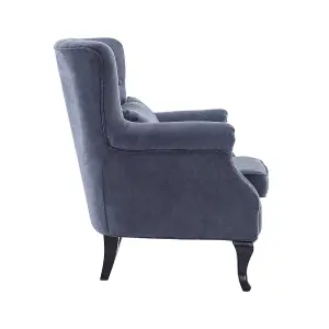 Dark Grey Chenille Wing Back Armchair with Lumbar Pillow