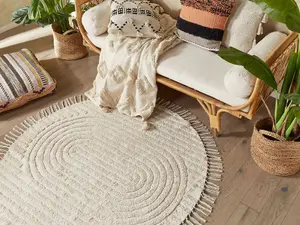 Round Cotton Area Rug 140 cm Beige HALFETI