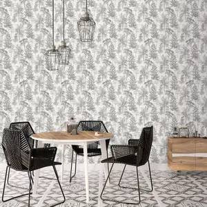 Galerie Evergreen Grey Mica Trees Smooth Wallpaper