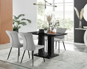 Furniturebox Imperia 4 Modern Black High Gloss Dining Table and 4 Light Grey Nora Black Leg Chairs