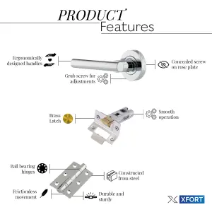 XFORT Polished Chrome Liberty Lever On Rose Latch Pack, Complete Set
