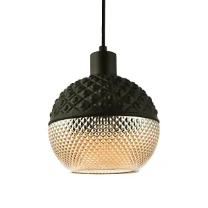 Unique Spherical Pendant Light Shade in Matte Black and Dimpled Golden Glass