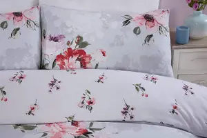 Margot Flowers Reversible Duvet Cover Set Floral Grey Bedding Easy Care Microfibre Polyester