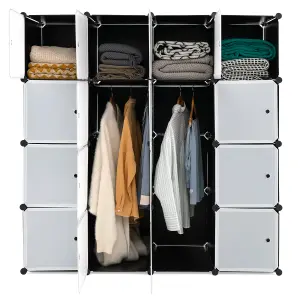 COSTWAY 16-Cube Modular Storage Unit Bedroom DIY Wardrobe Closet w/ 2 Hanging Rods