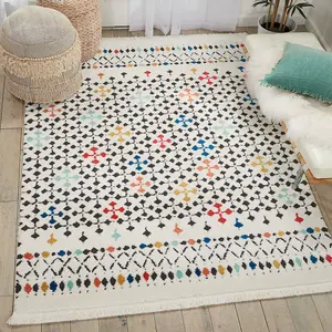 White Modern Shaggy Moroccan Geometric Dining Room Bedroom & Living Room Rug-119cm X 180cm