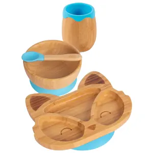 Tiny Dining - Fox Bamboo Suction Baby Feeding Set - Blue - 4pc