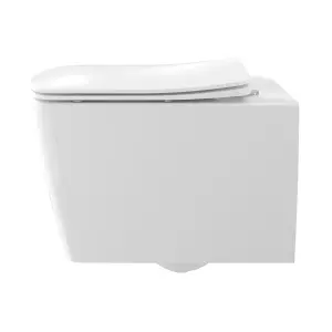 GoodHome Levanna White Rimless Wall hung Square Toilet pan with Soft close seat