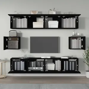 Berkfield 6 Piece TV Cabinet Set Black Engineered Wood