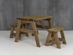 Victoria Rounded Space Saving Picnic Table Benches Set (4ft, Rustic brown)