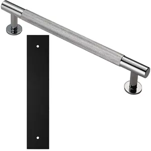 Pull Handle & Contrasting Backplate Set - Knurled Round T Bar - Polished Chrome & Black