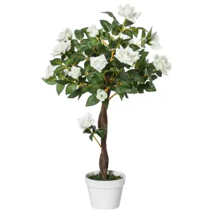 Outsunny 90cm Artificial Rose Tree, Fake Decorative Plant, White