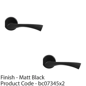 2 PACK - PAIR Matt Black Door Handle Angular Twisted Lever on Round Rose Concealed Fix