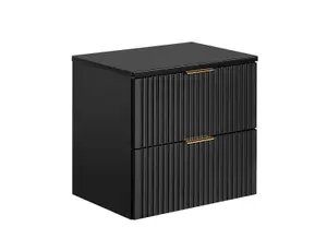 Bathroom Vanity Unit 600mm Countertop Ribbed Textured Black Modern Wall Hung Cabinet with Drawers Adel