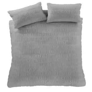 Catherine Lansfield Bedding Seersucker Embellished Duvet Cover Set with Pillowcases Grey