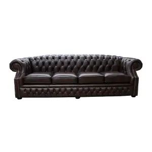 Chesterfield 4 Seater Antique Brown Leather Sofa Custom Made In Buckingham Style