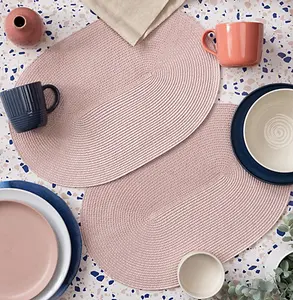 Wipe Clean Woven Oval Placemats Blush Set of 4 29cm x 44cm