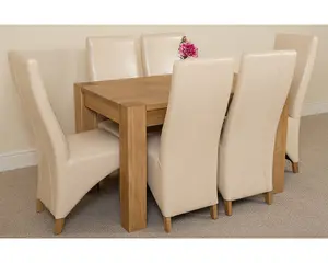 Kuba 125 x 80 cm Chunky Oak Small Dining Table and 6 Chairs Dining Set with Lola Ivory Leather Chairs