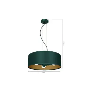 Milagro Verde Pendant Lamp 3XE27 50cm Scandi Style Hand Made Lamp Range In Rich Green With Golden Accents