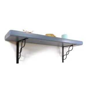 Wooden Rustic Shelf with Bracket WPRP Black 170mm 7 inches Nordic Blue Length of 40cm