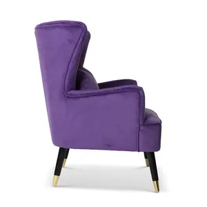 Velvet Purple Camila Accent Wingback Chair