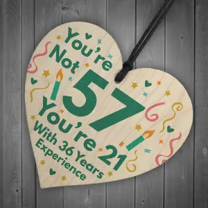 Red Ocean Funny Birthday Gifts Novelty 57th Birthday Gift Wooden Heart Sign Funny Birthday Card