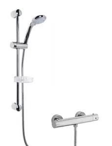 Round Thermostatic Minimalist Bar Valve and Multi Function Handset Slider Rail Kit Shower Bundle - Chrome - Balterley