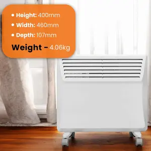 Electric Panel Heater 1250W Floor or Wall Mounted Radiator, Adjustable Thermostat with Programmable Timer