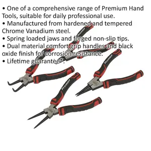 Professional 4 Piece Circlip Pliers Set with Spring Loaded Jaws and Non-Slip Tips