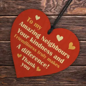 Red Ocean Amazing Neighbours - Wooden Hanging Heart Gift For Neighbour - Best Neighbour Gift For Christmas