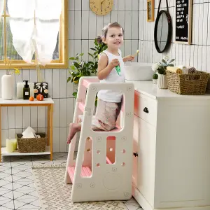 Costway Kids Step Stool Toddler Learning Stool w/ Non-slip Steps & 3 Adjustable Heights