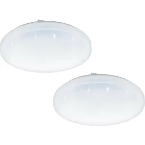 2 PACK Wall Flush Ceiling Light White Shade White Plastic & Crystal Effect LED