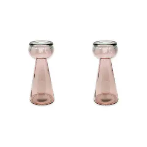 Recycled Glass Pink Set of 2 Home Décor Candle Holders (H) 30cm