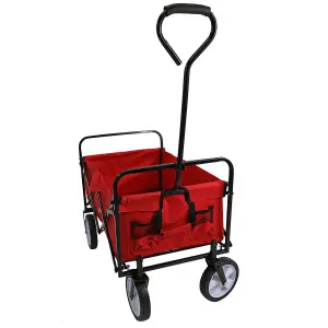 Red Festival Wagon Garden Cart Trolley Folding Multi-Purpose Big Wheels Holds 70kg