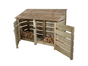 Slatted wooden log store with door W-187cm, H-126cm, D-88cm - natural (light green) finish