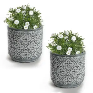 Set of 2 Vintage Embossed Trellis Design Small Flower Pots Planter Indoor Outdoor Garden Plant Pots