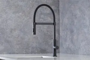 Liquida W24MB S shape Swan Neck 360 Degree Swivel Matt Black Kitchen Tap