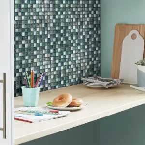 Bressia Blue & green Gloss Glass effect Glass Mosaic tile, (L)306mm (W)306mm