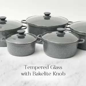 Royalford 5 Piece Die-Cast Aluminium Cookware Set Grey Casserole Dish Stock Cooking Pot