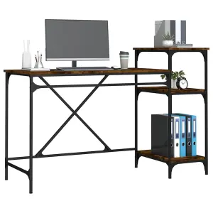 Berkfield Desk with Shelves Smoked Oak 135x50x90 cm Engineered Wood&Iron