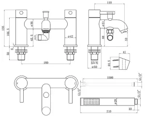 Aquarius Zanelli Bath Shower Mixer Tap inc Kit and Bracket Brushed Brass AQ3014