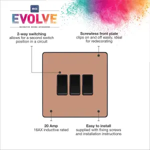 British General 20A 2 way 3 gang Triple light Screwless Switch Gloss Copper effect