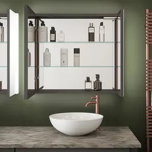 800 x 700mm IP44 LED Twin Bathroom Mirror Cabinet - Bluetooth Speaker & Demister