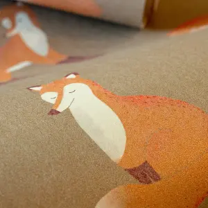 Galerie Great Kids Bronze Smooth Glitter Friendly Foxes Wallpaper Roll