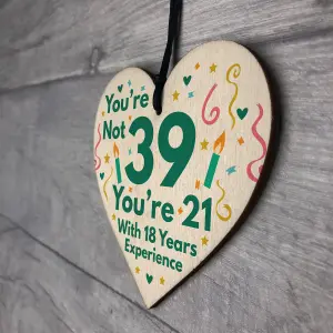 Red Ocean Funny Birthday Gifts For Women Novelty 39th Birthday Gift For Men Wooden Heart Sign Funny Birthday Card